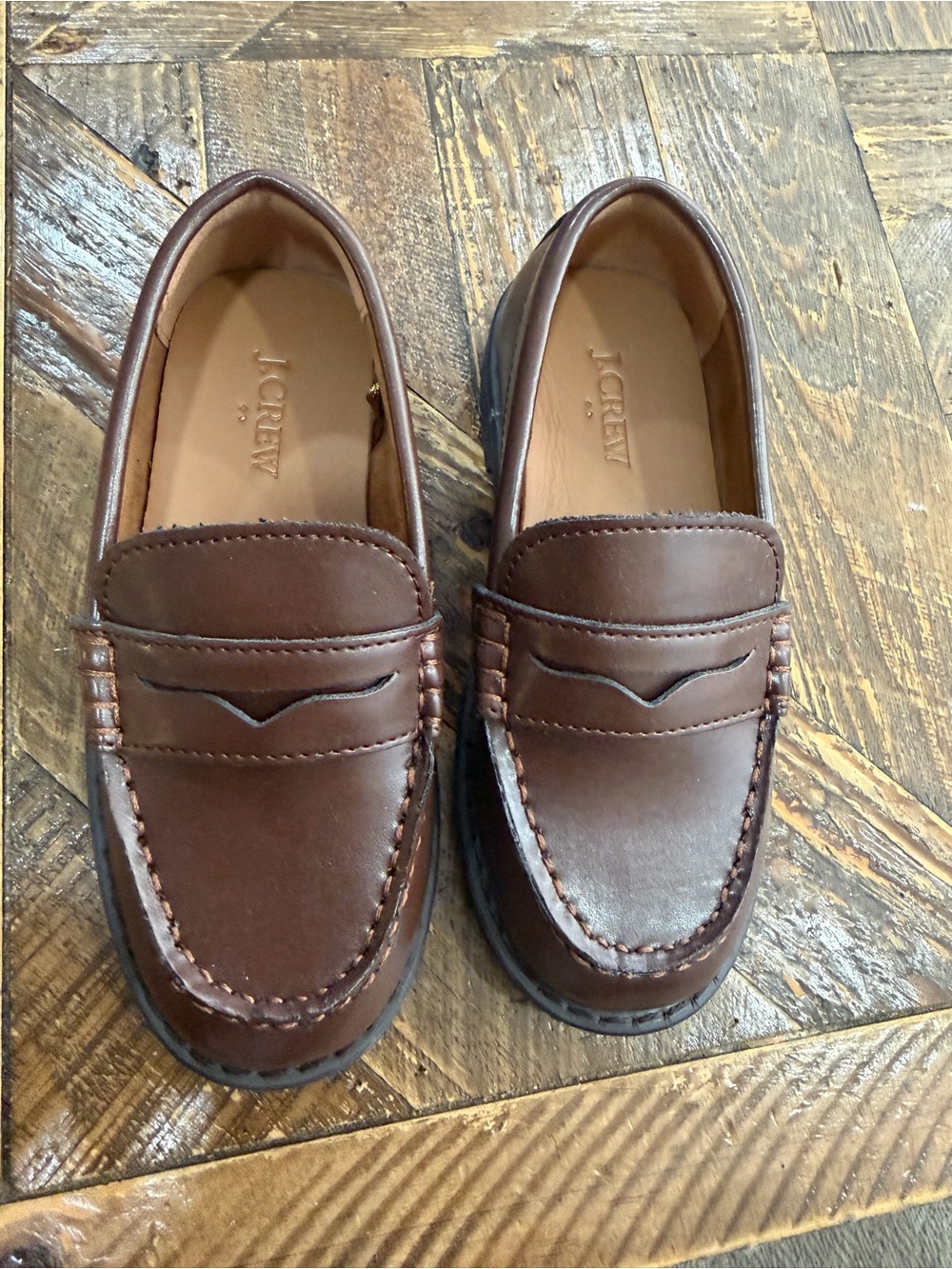 J. Crew Kids Chestnut Brown Leather Penny Loafers